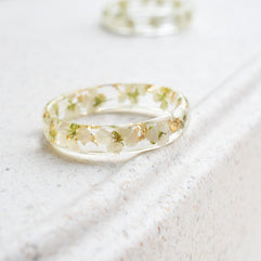 White flower resin band, lightweight handmade ring