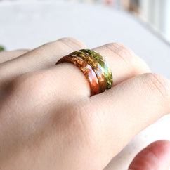 Faceted amber resin stacking ring with gold leaf — modern handmade jewelry by Resity