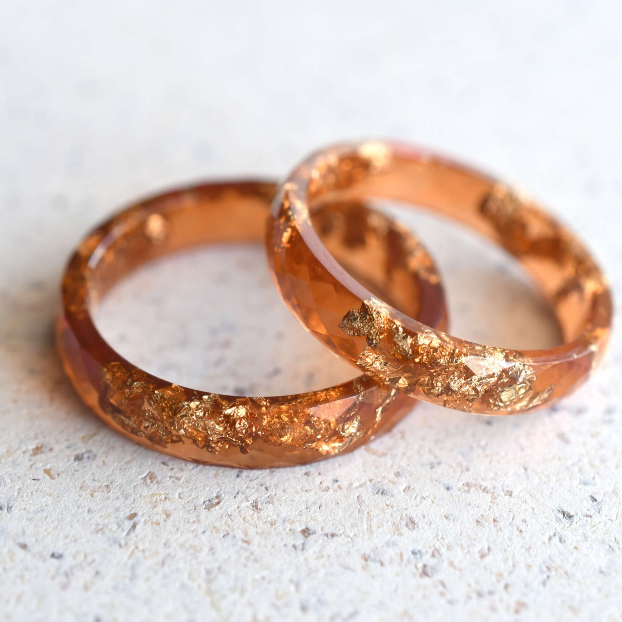 Amber sunstone resin ring with gold leaf — unique handmade gift for her by Resity