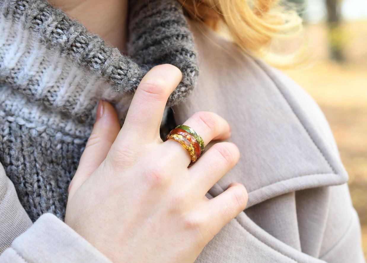 Fall Colors Gold Leaf Ring Set