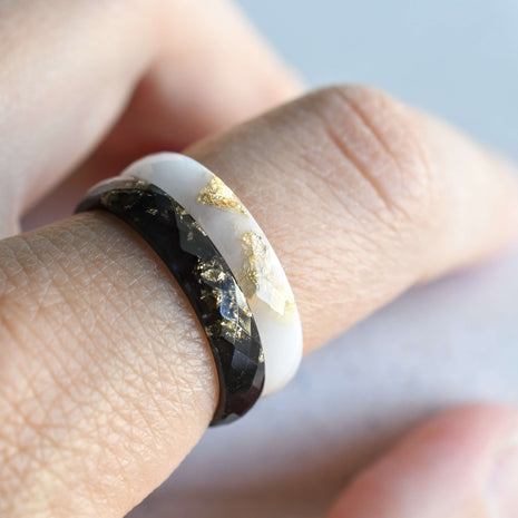 black white band rings