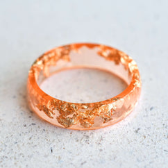 Handmade coral resin ring with real gold leaf — bold minimalist jewelry crafted in Vienna by Resity