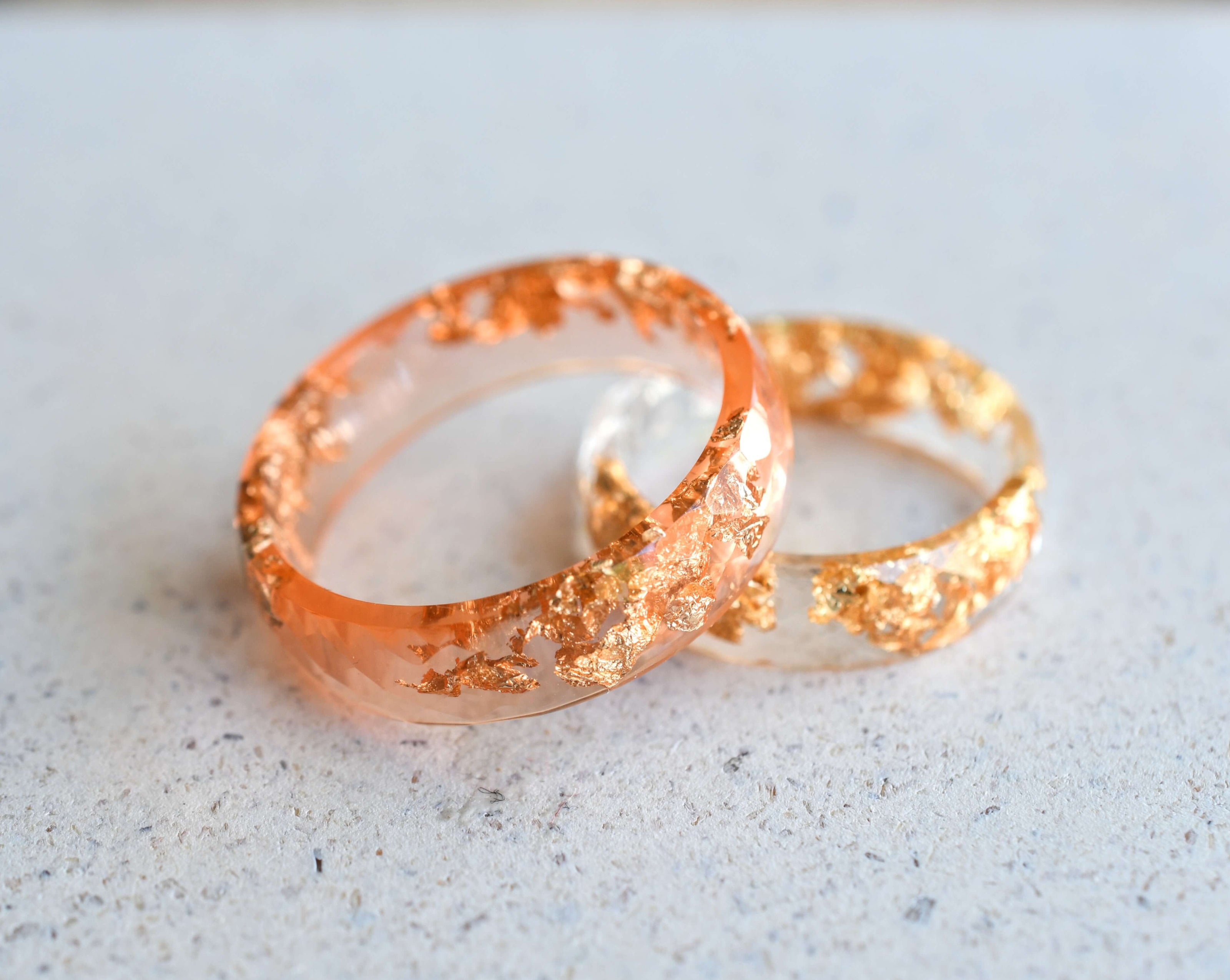 Coral pink resin ring with gold leaf — handcrafted modern European artisan jewelry by Resity