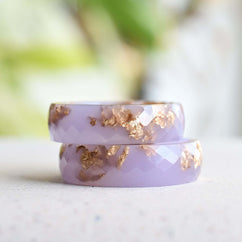 Dusty rose color resin ring with gold leaf — modern handmade artisanal jewelry from Vienna