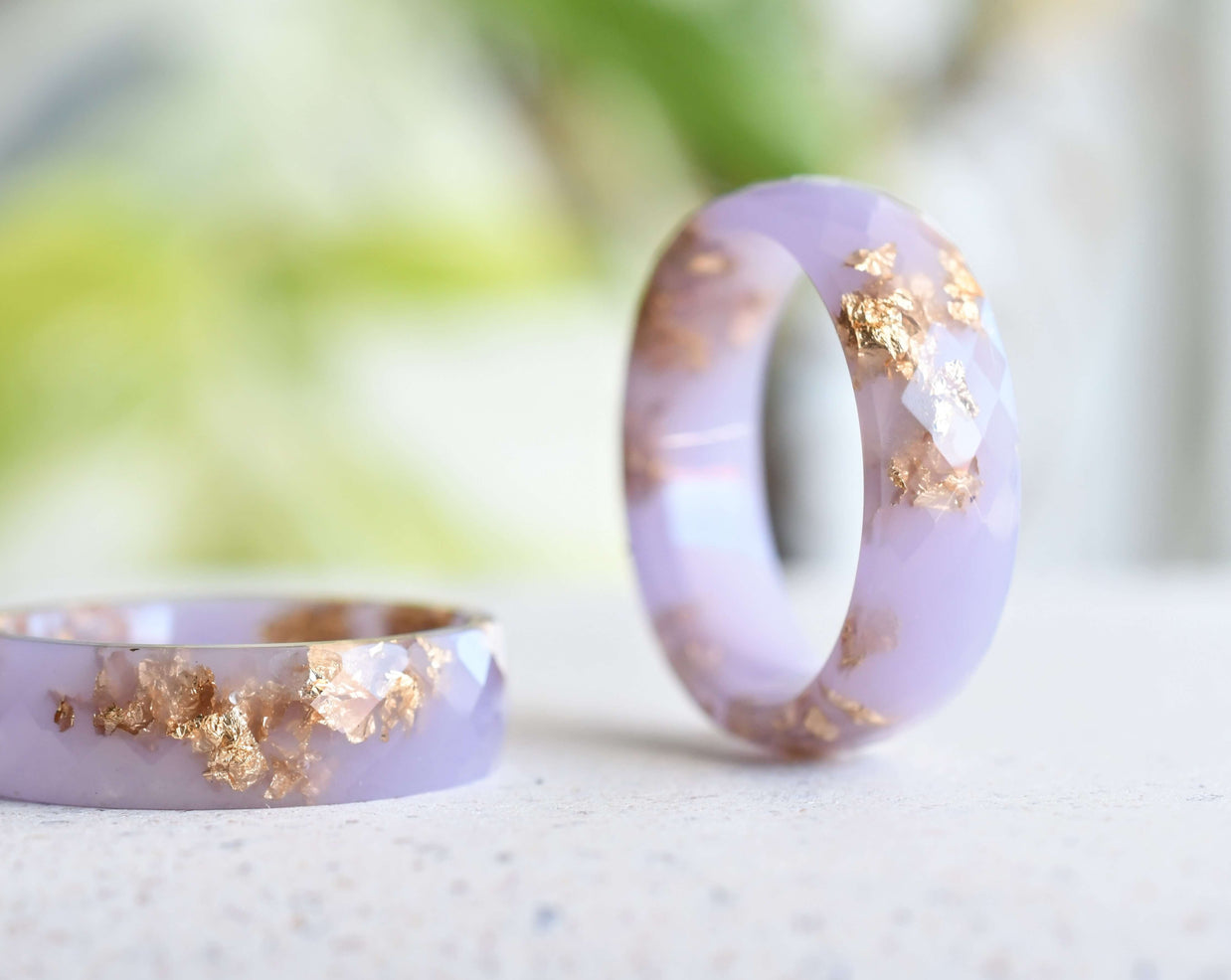 Dusty Rose Glow Ring — wide dusty rose resin band with gold leaf detail, handmade modern jewelry by Resity