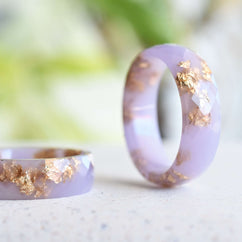 Dusty Rose Glow Ring — wide dusty rose resin band with gold leaf detail, handmade modern jewelry by Resity
