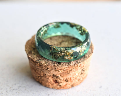 green ring with gold leaf