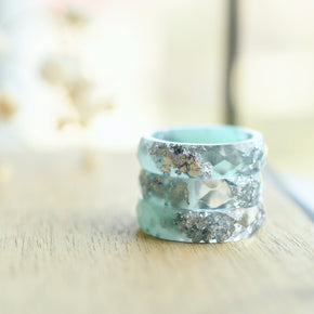 mint and transparent rings with silver foil