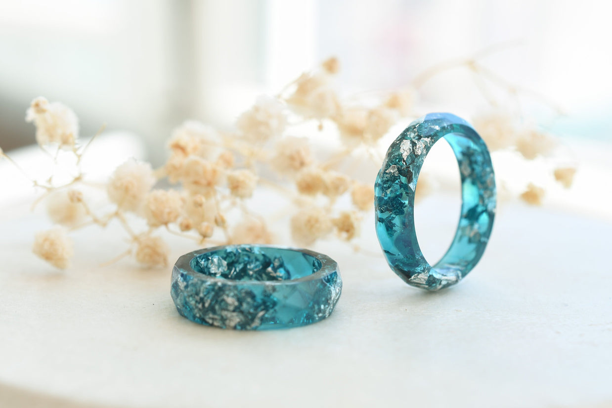 Side view showing 6mm width and bold teal coloring of Ocean Signal Ring