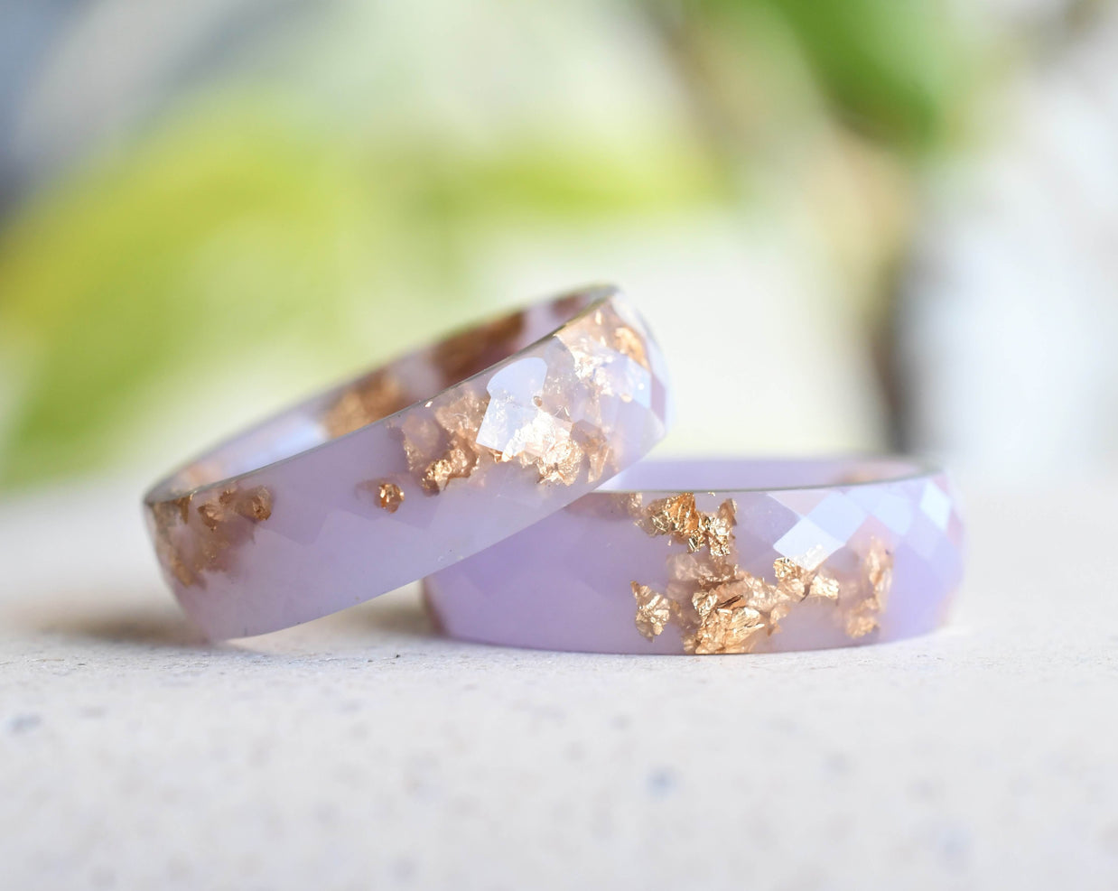 Pastel purple resin ring with gold leaf — handcrafted European artisan jewelry by Resity