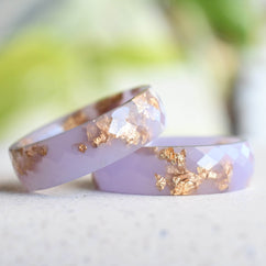 Pastel purple resin ring with gold leaf — handcrafted European artisan jewelry by Resity