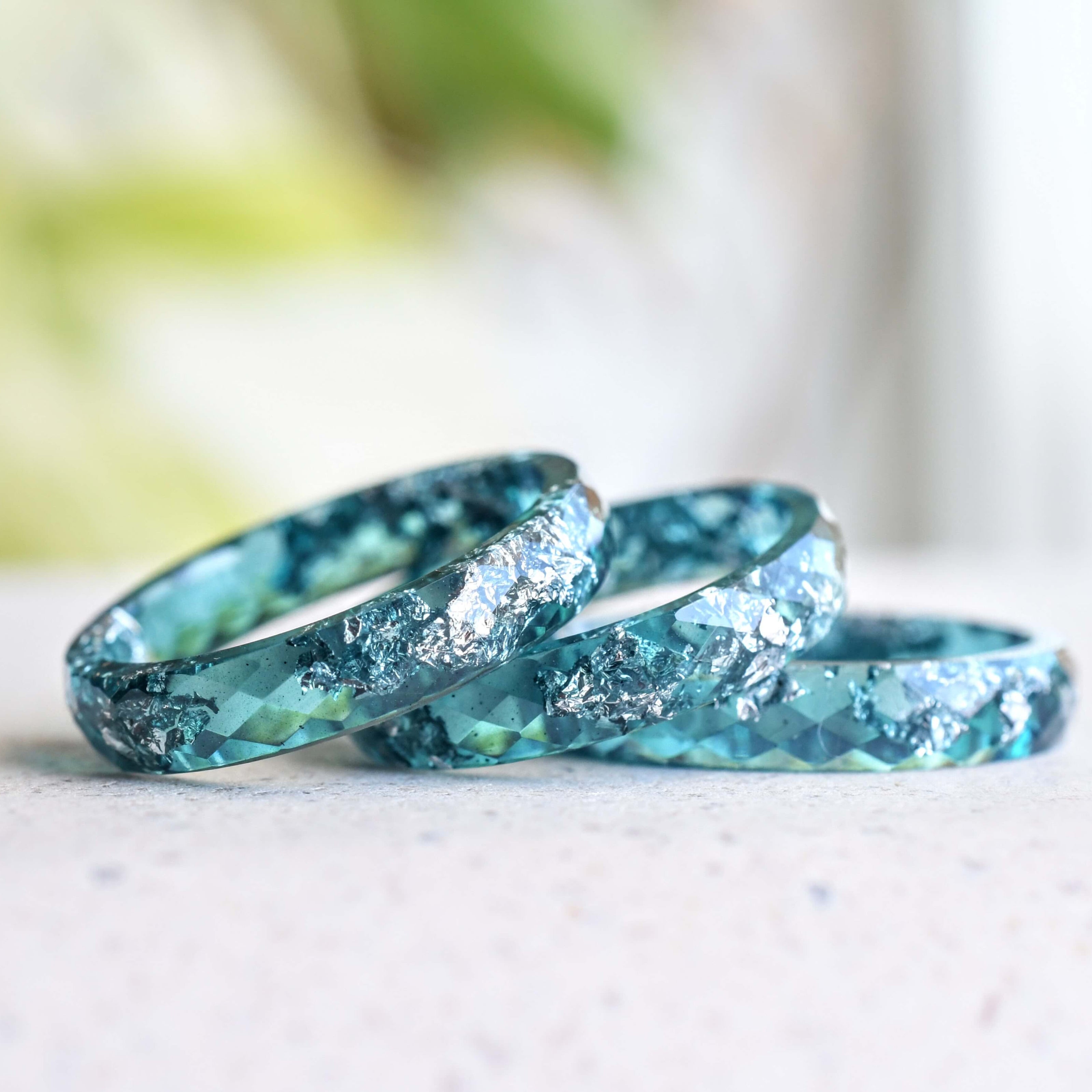 Side view of slim 4mm band highlighting the depth of the Midnight Bloom Ring