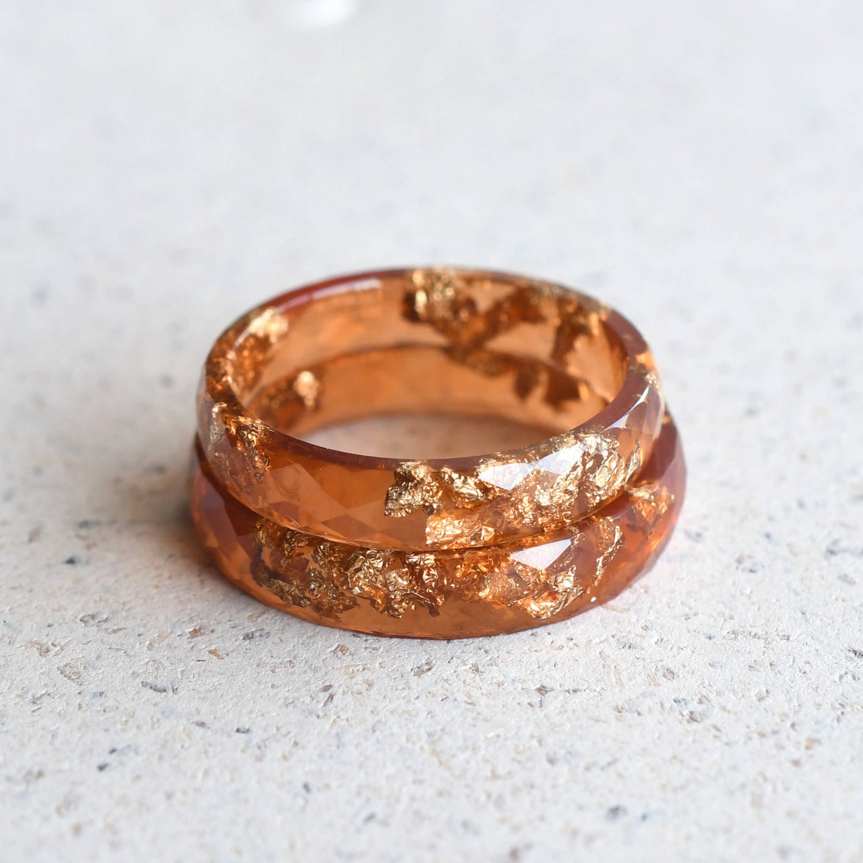 Handmade sunstone resin ring with real gold leaf — modern minimalist jewelry crafted in Vienna by Resity