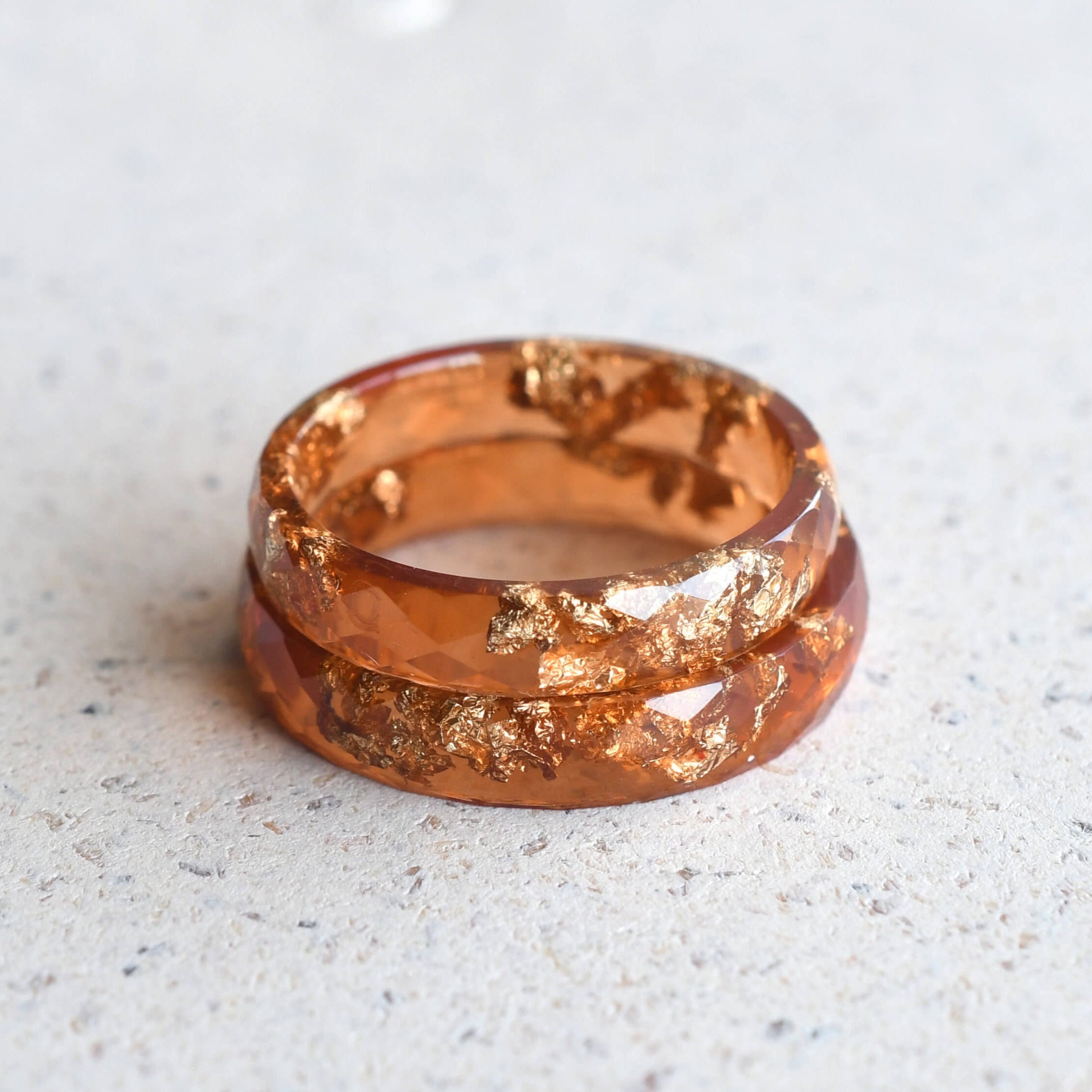 Handmade sunstone resin ring with real gold leaf — modern minimalist jewelry crafted in Vienna by Resity