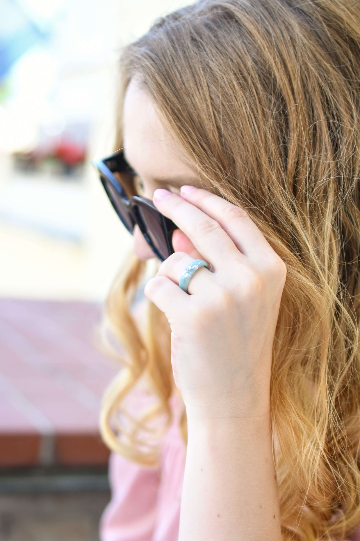 Turquoise resin ring with silver leaf — unisex modern handmade jewelry by Resity