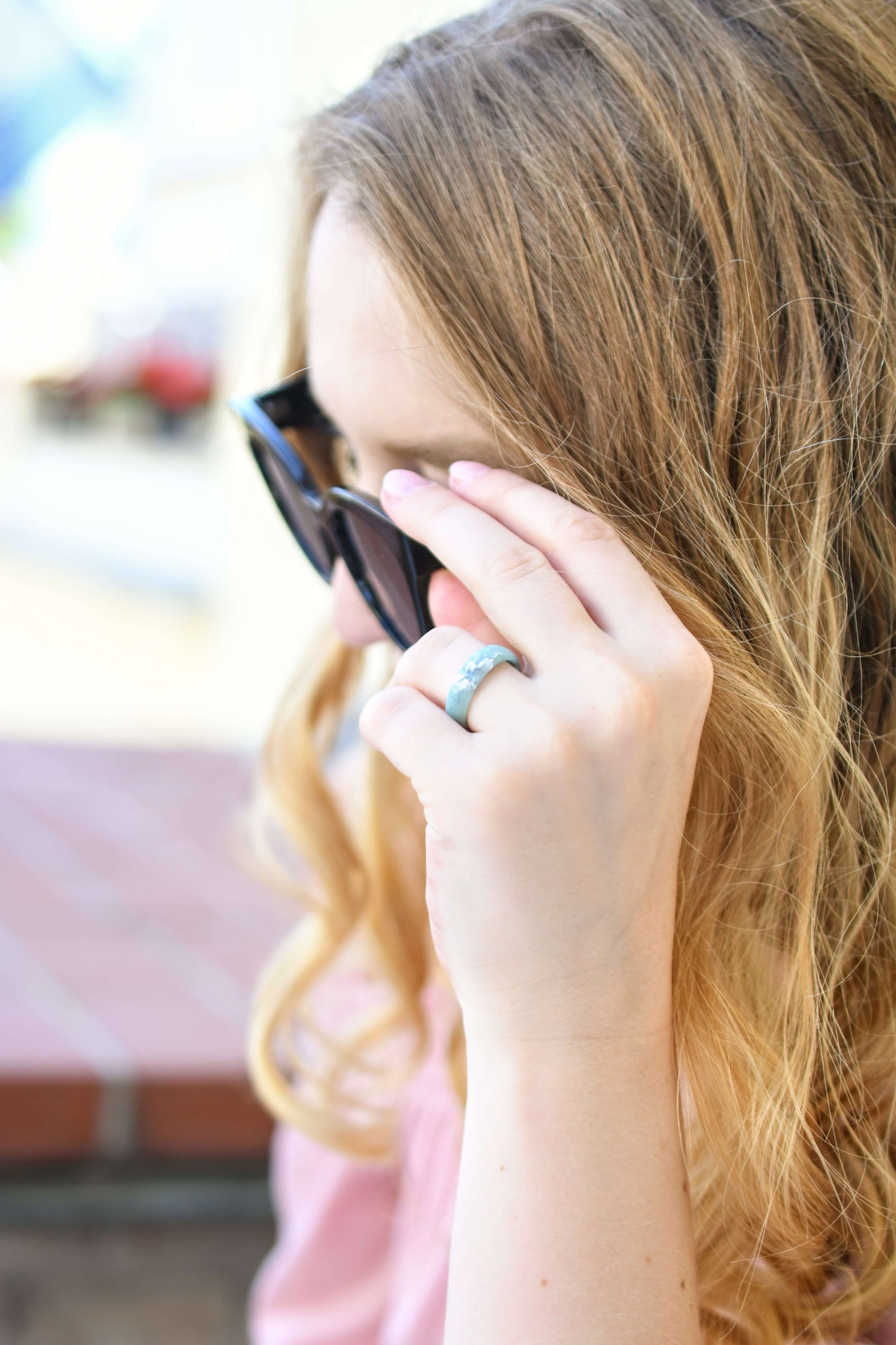 Turquoise resin ring with silver leaf — unisex modern handmade jewelry by Resity