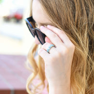 Turquoise resin ring with silver leaf — unisex modern handmade jewelry by Resity