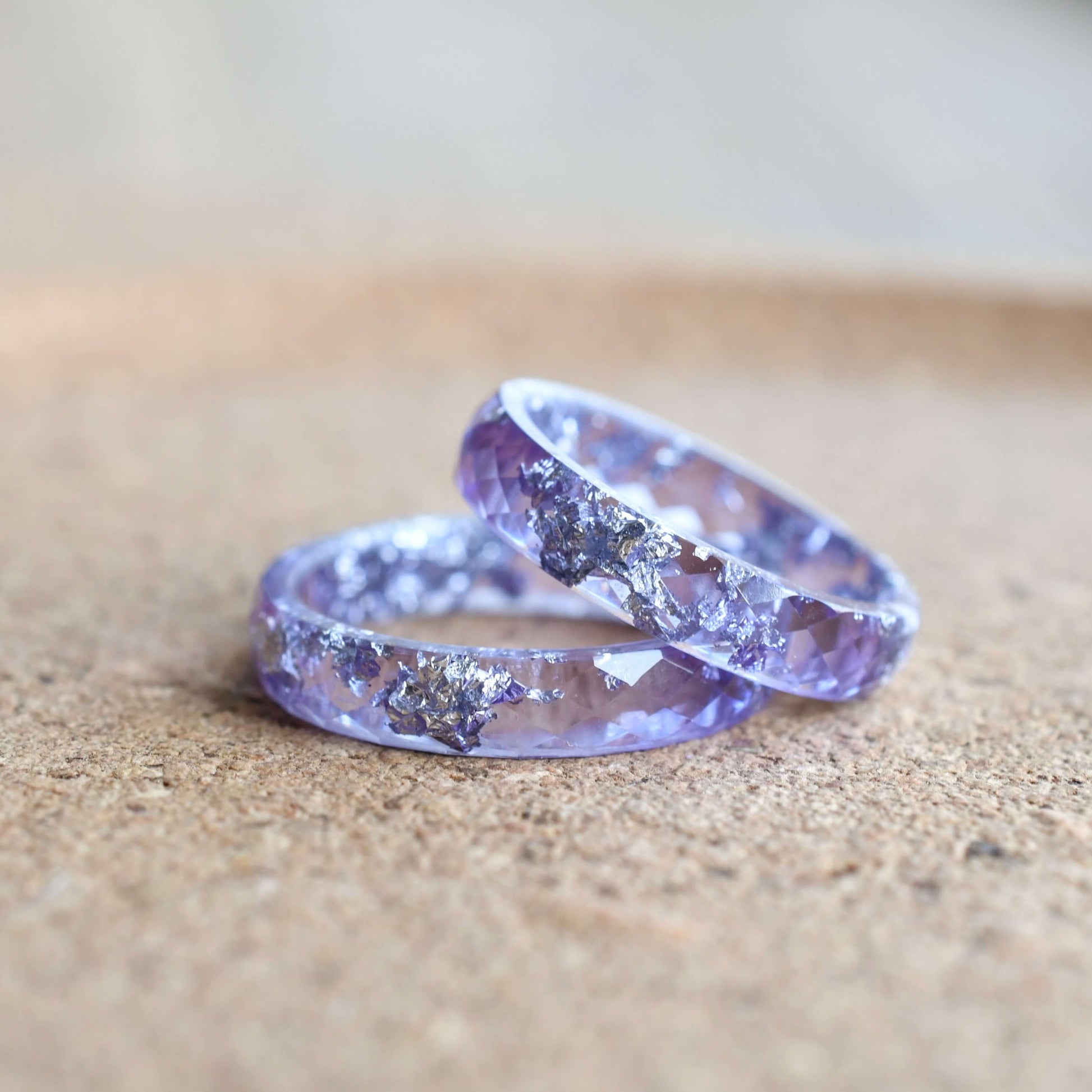 Amethyst resin ring with silver leaf — modern handmade jewelry crafted in Austria by Resity