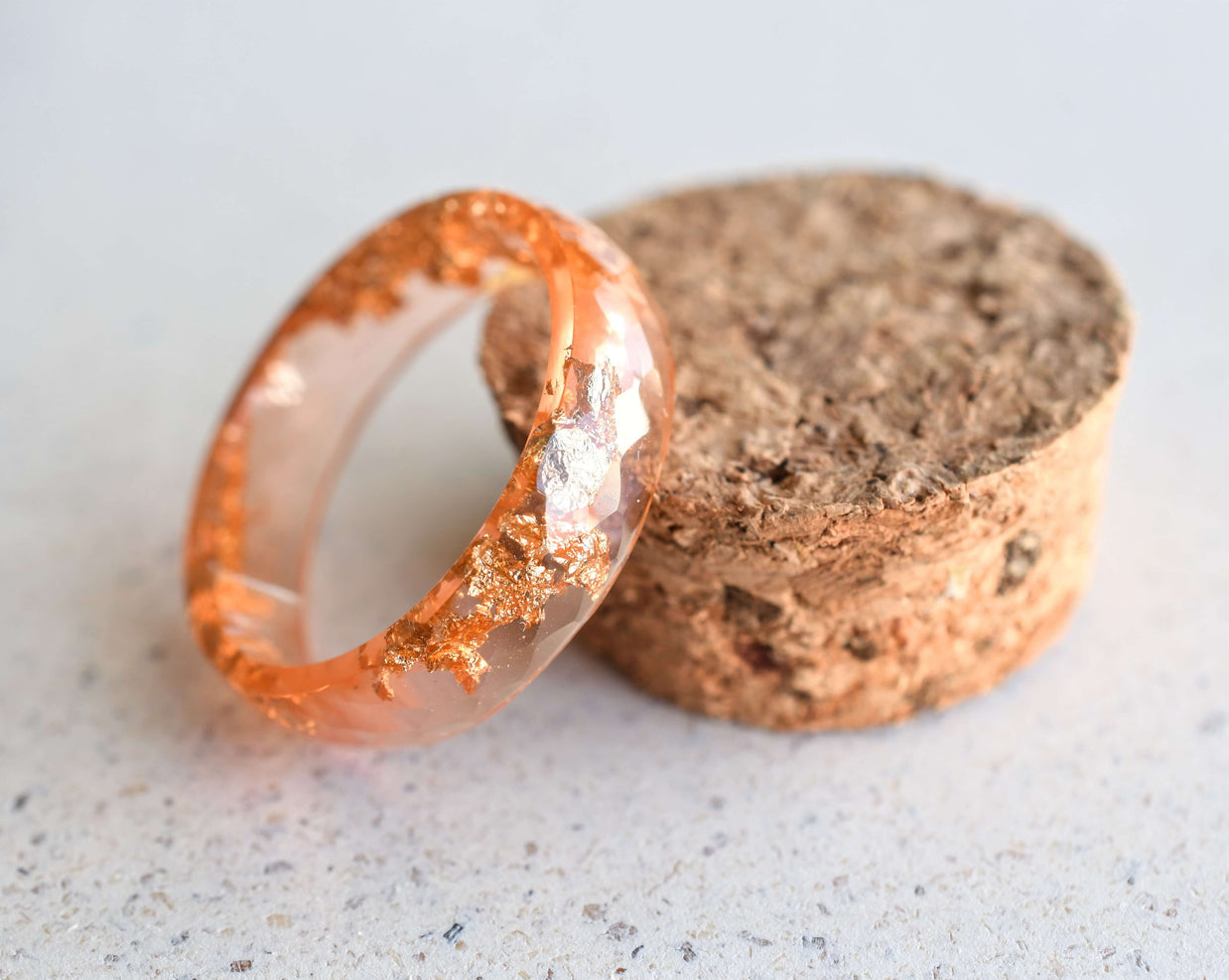 Wide coral resin ring — minimalist handmade jewelry with gold leaf crafted in Austria by Resity