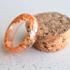 Wide coral resin ring — minimalist handmade jewelry with gold leaf crafted in Austria by Resity