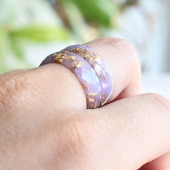 Wide dusty rose resin ring with gold leaf — minimalist handmade jewelry crafted in Austria by Resity